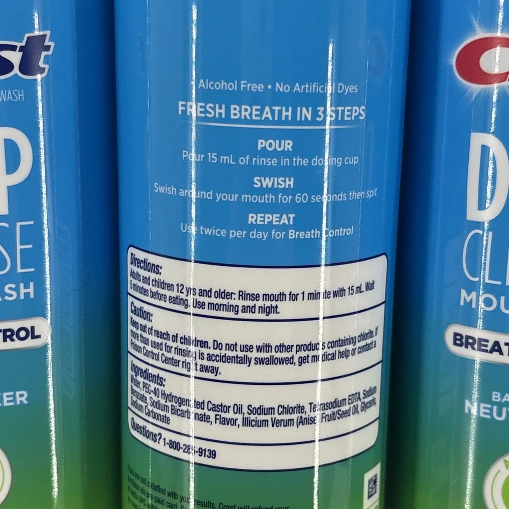 4 Crest Deep Cleanse Mouthwash Breath Control Soft Mint 16oz Alcohol Free